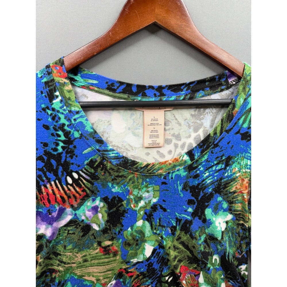 Philosophy Tunic Top Womens Blue Green Amazon Rainforest Sharkbite Hem L - Picture 2 of 6